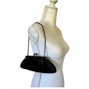 VINTAGE Whiting & Davis Black Mesh Leather Gunmetal Kisslock Clutch Purse Bag